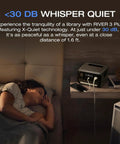 RIVER 3 Plus Portable Power Station with 286Wh LiFePO4 Battery on nightstand while woman sleeps, demonstrating quiet operation under 30 dB.
