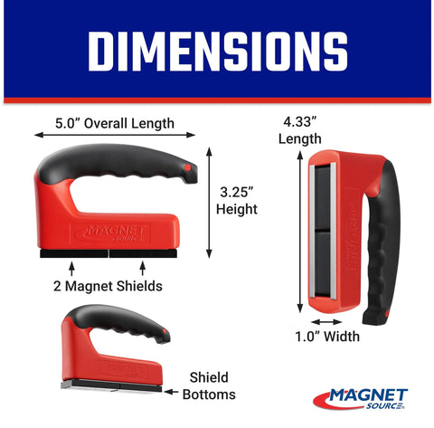 Master Magnetics strong magnet with ergonomic black handle and red housing, 100 lb pull, front view