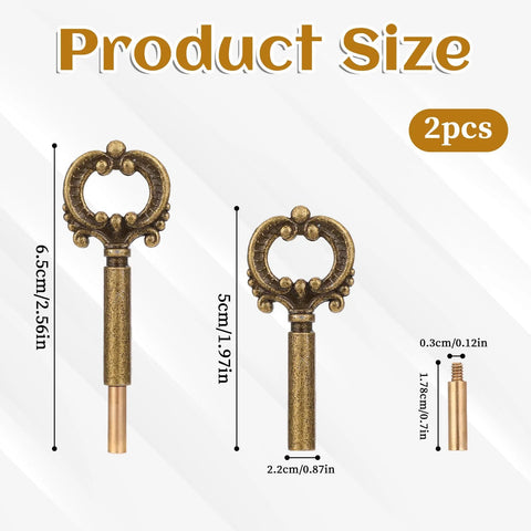 Antique brass lamp turn-knob switches with 1/2" extensions; two-piece vintage metal socket key set for lamps