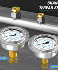 MEANLIN MEASURE 0~5000Psi Liquid Filled Pressure Gauge Front Flange Panel Mount, 1/4" NPT 2.5" FACE DIAL shown with thread size options.