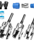 Real Deal Three Piece PVC Pipe Threader Kit With Internal And External Thread Cutter For 1/2 3/4 1 Inch Plastic Pipes Drill Ready No Sweat Plumbing Tools with gloves and fittings.