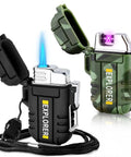 2 Pack Waterproof Lighters For Outdoors, Windproof Torch And USB Rechargeable Arc Lighters, black and camo lighters shown