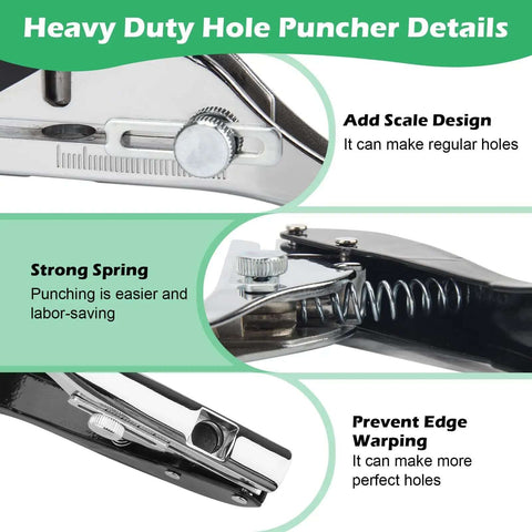 Heavy Duty Three Eighths Inch Single Hole Punch For Paper Crafts Portable Ten mm Circle Hole Puncher With Five Color Self Adhesive Stickers Pro Grade Cardboard PVC Paper And Craft Projects showing design details and features