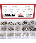 380 Piece E Clip Circlip External Retaining Ring Set In 14 Sizes 304 Stainless Steel Kit in open box with size chart