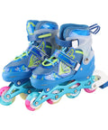 Adjustable Kids Inline Skates With Self Powered Light Up Wheels Cool Blue Roller Blades For Ages 6 To 12 Breathable Comfort Fit