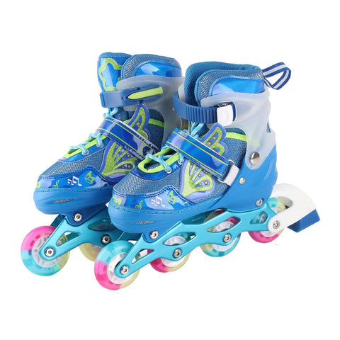 Adjustable Kids Inline Skates With Self Powered Light Up Wheels Cool Blue Roller Blades For Ages 6 To 12 Breathable Comfort Fit