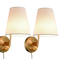 Bedroom Bedside Wall Lamps Set Of 2 Gold Brass Plug In Or Hardwired Wall Sconces With Fabric Shades For Living Room