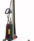 Heavy Duty Electric Work Positioner Truck With 330 Lbs Capacity And 59 Inch Lift Height, featuring sturdy steel frame and polyurethane wheels.