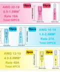 54 Piece Heat Shrink Bullet Wire Connector Kit For 22 To 10 AWG Waterproof Bullet Connectors with size and color specifications.