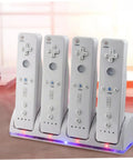 4 In 1 Battery Charging Station For Game Controllers And Rechargeable Battery Packs With USB Cable in use with four controllers