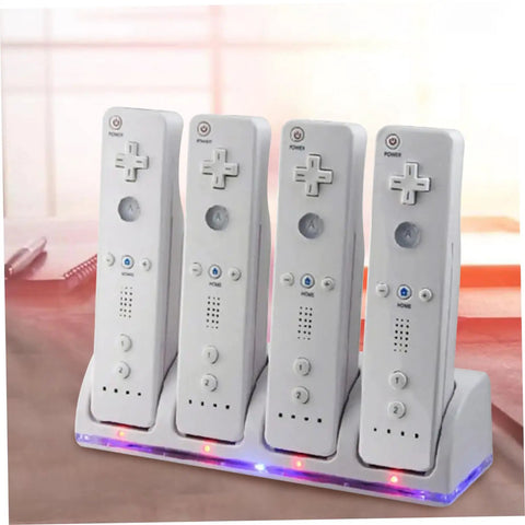 4 In 1 Battery Charging Station For Game Controllers And Rechargeable Battery Packs With USB Cable in use with four controllers