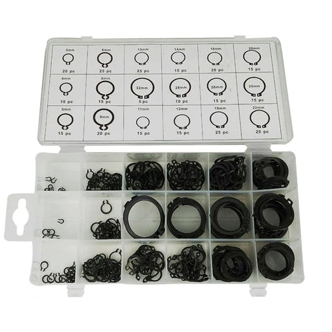 300 Piece Metal C Clip And E Ring Shaft Retaining Rings Assortment Kit With Box Fastener Set Black For Various Shafts And Mechanical Projects