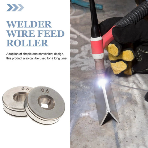 Two knurled 0.6 mm steel wire feed rollers for SSJ16 wire feeder MIG welder; front view.