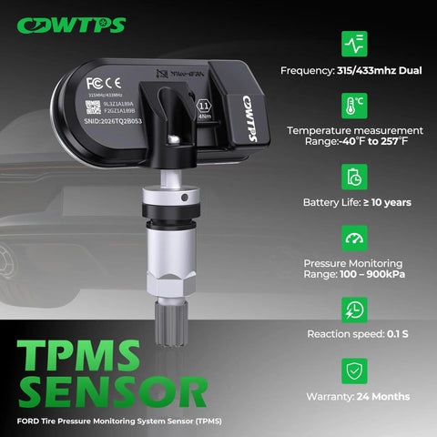 TPMS Sensor For Ford And Lincoln Vehicles Pre Programmed Tire Pressure Sensor Upgrade Fits 90 Percent Of Ford Vehicles After 2006 Including F150 F250 F350 Bronco Mustang Escape Expedition Explorer Fiesta Focus Fusion Ranger And Lincoln MKC MKT MKZ, black sensor
