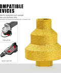Heavy Duty Diamond Step Drill Bit For Tile Marble And Concrete With M14 Thread Perfect Fit For Angle Grinder Professional Multi Layer Brazed Chamfer Reamer Kit For Fast Clean Cutting Jobs, gold step bit on white background