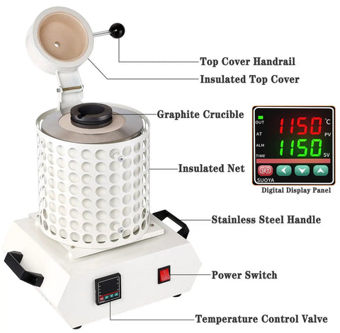 Digital Temperature Controlled Gold Smelting Furnace Kit With Graphite Crucible And Crucible Tongs For Melting Scrap Metal Gold Aluminum 2Kg