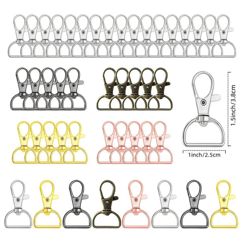 Grab These Slick Swivel Clasp Hooks Solid D Ring Key Chain Clips Heavy Duty Lobster Claw Snaps Smooth Trigger Clips display in various colors.