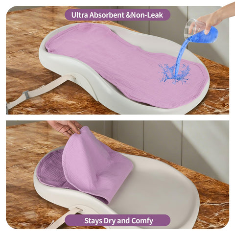 Person pouring liquid on purple liner demonstrating 4 Pack Waterproof Changing Pad Liners For Universal Fit With Extra Thick Ultra Soft