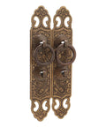 Brass Cabinet Faceplate With Lucky Pattern And Vertical Straight Handle Dope Vintage Oriental Door Pull Plate In Antique Bronze Finish