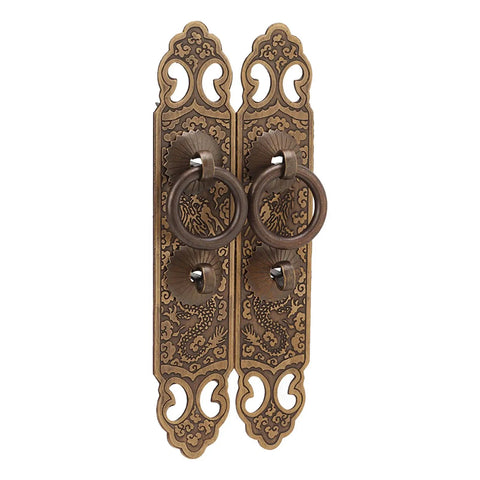 Brass Cabinet Faceplate With Lucky Pattern And Vertical Straight Handle Dope Vintage Oriental Door Pull Plate In Antique Bronze Finish