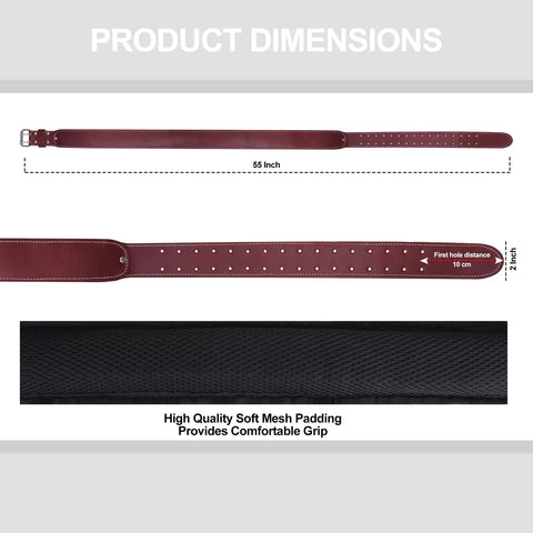 Heavy Duty Leather Work Belt With Padded Mesh Comfort And Adjustable Fit Two Point Five Inch Wide Tool Belt For Carpenters Electricians Framers And Mechanics Suspender Ready With Pouches Maroon, showing dimensions and mesh padding detail.