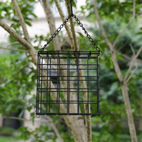 Two Pack Outdoor Suet Cage Bird Feeders For Outside Hanging With One Suet Cake Capacity And Fruit, Seed Or Nesting Material Options, Easy Top Load Design, Durable Black Finish For Wild Birds In Garden Or Patio