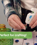 Person using a glue gun with High Temp Mini Hot Glue Sticks 4 Inch 200 Count Two Pack For Crafting DIY And Repairs With Strong Bond