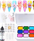 Pat Pat Gel Polish Palette Kit with 9 Colors No Wipe Blooming Gels 3D Flower Mold Sponges and Sculpting Gel for ombre nails