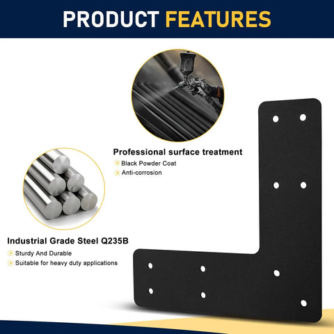 Built Tough 10x10 L Post Bracket 4 Pack For Wood 4x4 And 6x6 Lumber Black Powder Coated L Shape Post To Beam Connectors Flat Mending Plates Beam And Pergola Brackets Durable Steel
