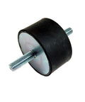 Built Tough Natural Rubber Cylindrical Vibration Isolation Mount With Dual Zinc Plated Threaded Studs, showing 2 inch diameter and unique design.