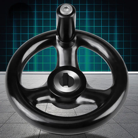 Heavy Duty 3 Spoke Round Handwheel Made From Durable Engineered Plastic For Machine Tools And Industrial Control Panels With Superior Grip And Anti Aging Performance You Need For Any Workshop Job, black front view
