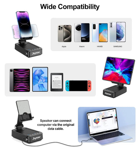 All In One Phone Stand With Bluetooth Speaker And Charging Dock 360 Degree Rotating HD Stereo Sound Built In Microphone