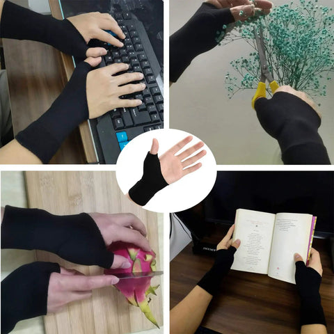 Thumb Arthritis Compression Gloves With Gel Pads For All Day Comfy Fit Breathable Fingerless Wrist Support in daily use
