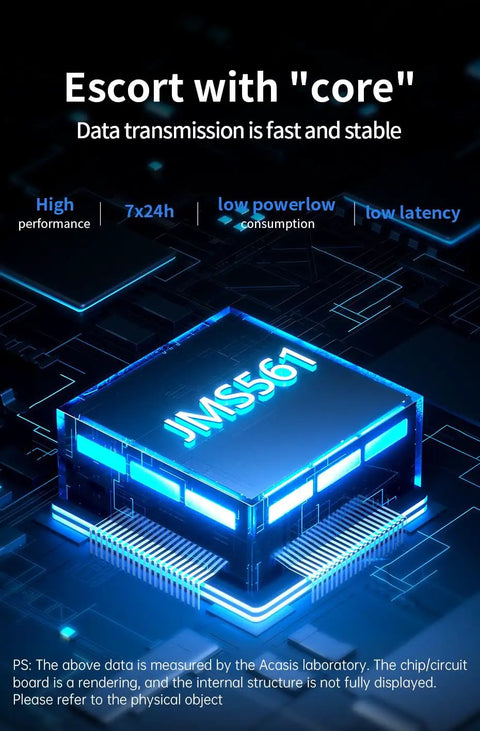 JMS561 chip detail showcasing high performance for data transmission in Top Rack Dual Sata Hard Drive Enclosure.