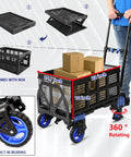 Heavy Duty Folding Hand Truck Dolly With 330Lbs Capacity, Convertible Between 2-Wheel Upright And 4-Wheel Platform Cart, Retractable Handle, Durable Wheels For Easy Moving Of Boxes, Luggage, Groceries, And More. Folded cart with crate and 360° wheels