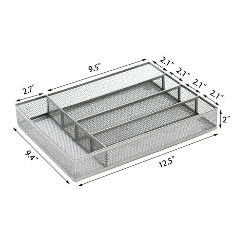 Durable Mesh Wire Cutlery Drawer Organizer With Non Slip Foam Feet Five Compartment Silverware Tray For Kitchen Storage
