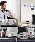 Global Travel Kettle With Dual Voltage 110-240V Portable Electric Kettle LCD Display Four Temperature Settings shown on table