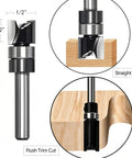 Precision Carbide Tipped Mini Flush Trim Router Bits With Bearing Guide One Quarter Inch Shank for flush trim and straight cuts.