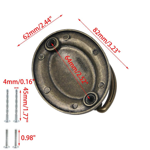 Top Shelf Heavy Duty Oval Ring Drawer Pulls Antique Zinc Alloy cabinet handle bottom view 82x62mm with 64mm spacing