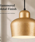 efperfect 7.5 in Gold Pendant Light Fixture, Modern Kitchen Island Lighting with hammered metal finish and black hardware.