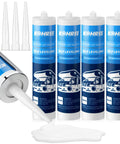 RV Roof Sealant Kit 4 Pack Self Leveling Lap Sealant In White Easy Leak Fix For Travel Trailers And Motorhomes shown with nozzles