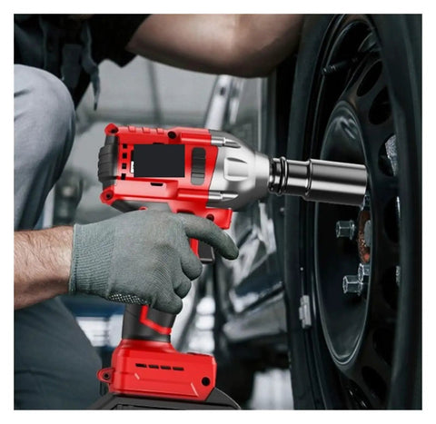 Cordless Brushless Impact Wrench High Torque Electric Power Tool For Scaffold Woodworking And Car Repair, Lightweight And Versatile For Truck And RV Maintenance With Extended Battery Life And Effortless Performance in action tightening a car wheel.