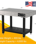 Heavy Duty Welding Fixture Table, 48X30 Inch Precision Workshop Workbench with powder coated steel frame and built-in shelf.