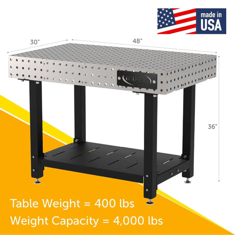 Heavy Duty Welding Fixture Table, 48X30 Inch Precision Workshop Workbench with powder coated steel frame and built-in shelf.