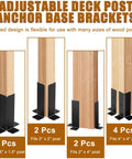 Eight Pack Adjustable Post Anchor Brackets Heavy Duty Half Column Black Support Base for different wood post sizes display