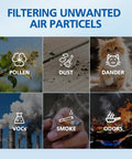 Image showing effects of Four Pack Replacement Filters For PureZone Mini Portable Air Purifier PEPERSAP on air particles.