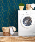 Dope Blue Gold Geometric Peel And Stick Wallpaper Roll Removable Self Adhesive Contact Paper behind washing machine 17.3x393.7 inches