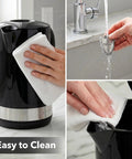 Rapid Fire 1500W Electric Kettle With 1.8 Liter Capacity Bpa Free Build, easy to clean glossy black surface.