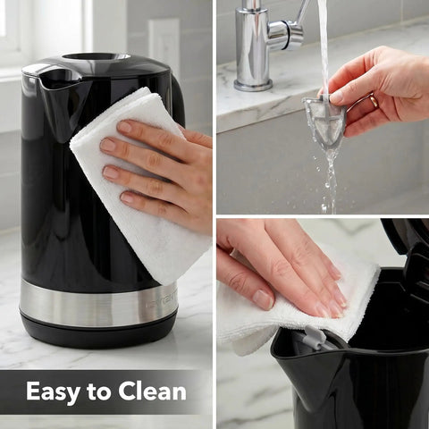 Rapid Fire 1500W Electric Kettle With 1.8 Liter Capacity Bpa Free Build, easy to clean glossy black surface.
