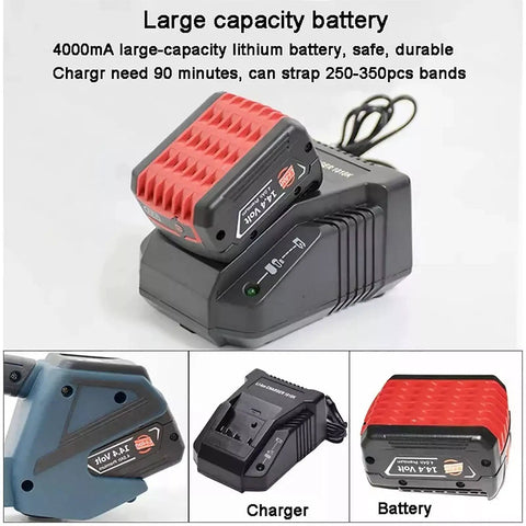 Heavy Duty Electric Strapping Tool Tensioner Cutter Binder For 1/2 To 5/8 Inch Steel Plastic Bands Dual 4000 Mah Batteries charger and battery pack